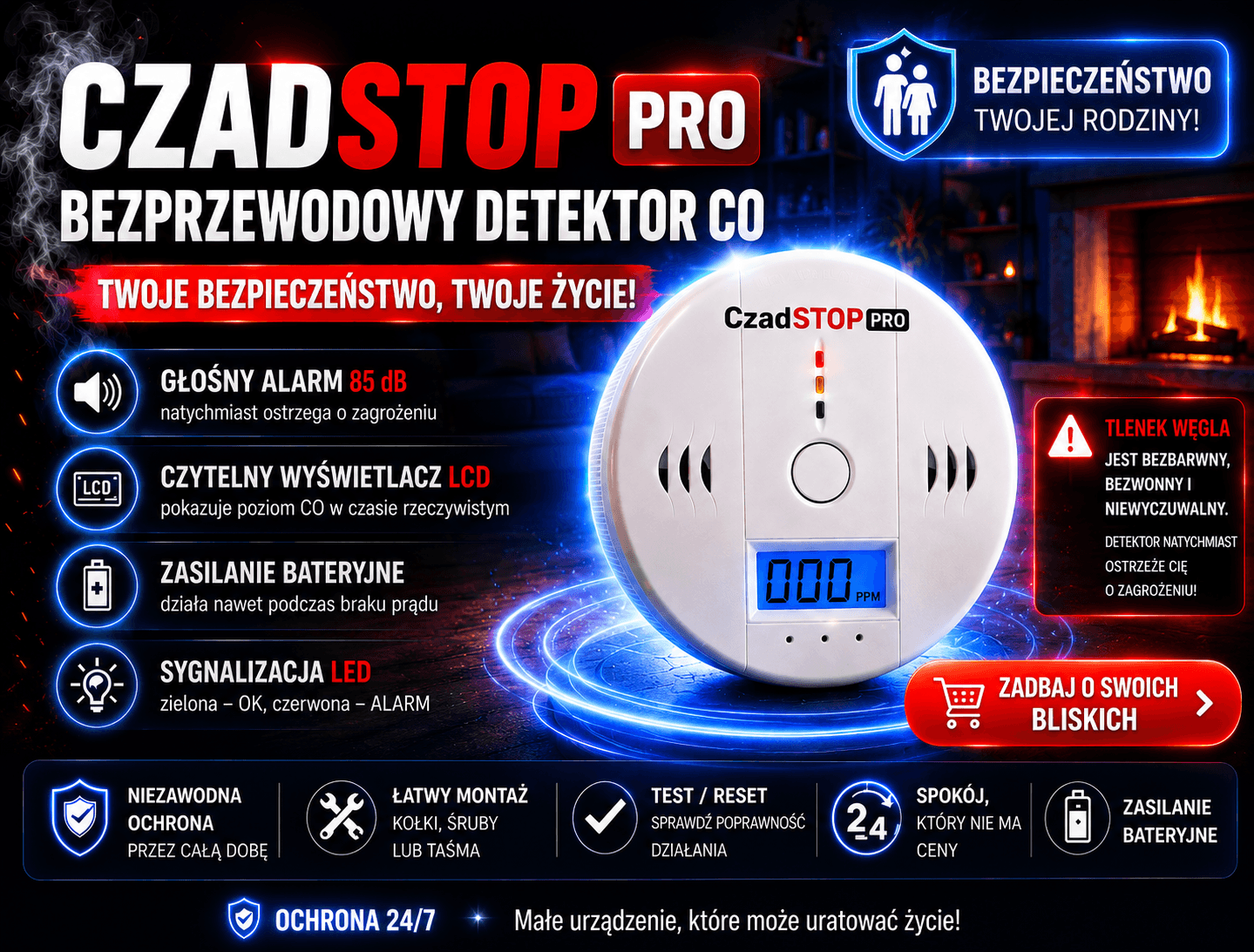 CzadSTOP PRO-Bezprzewodowy Detektor CO