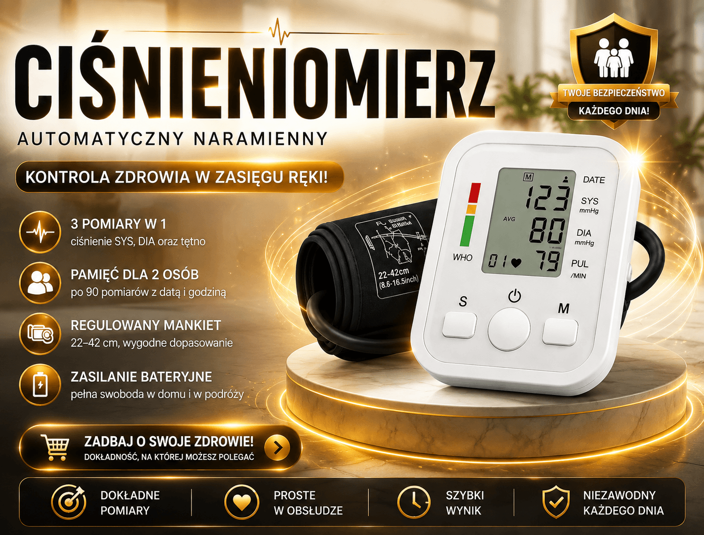 Spokojne Serce PRO-Ciśnieniomierz Naramienny AUTOMATYCZNY CYFROWY